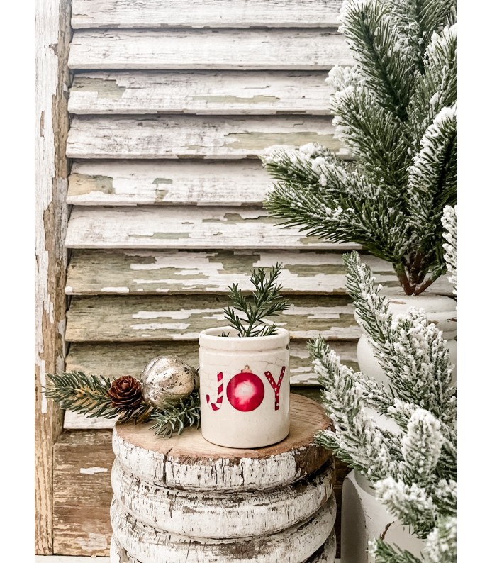 Antique Ironstone Crock w/ JOY transfer - Holiday